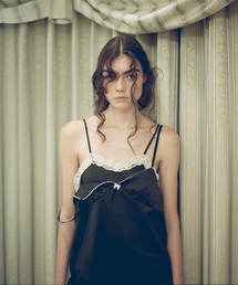 Carmelo（カーメロ）の「Satin Lingerie Cami Mini Dress / サテンレーストリム キャミソールワンピース（ワンピース）」