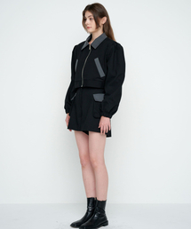 BUTTON WOOL SHORTS / BLACK