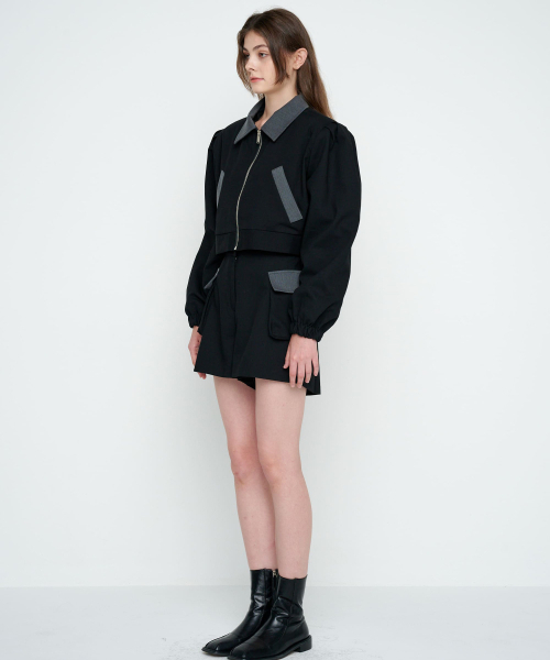 BUTTON WOOL SHORTS / BLACK