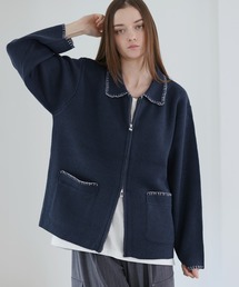 SOCCE | ルーズシルエットラメステッチダブルジップニット(ニット/セーター)