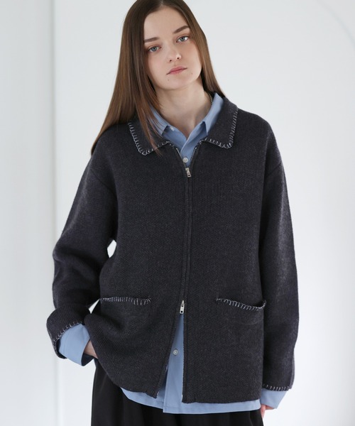 SOCCE（ソーシー）の「ルーズシルエットラメステッチダブルジップニット（ニット/セーター・メンズ・チャコール/グレイッシュベージュ/ブルー・XL/L/M/S）」の2枚目の写真