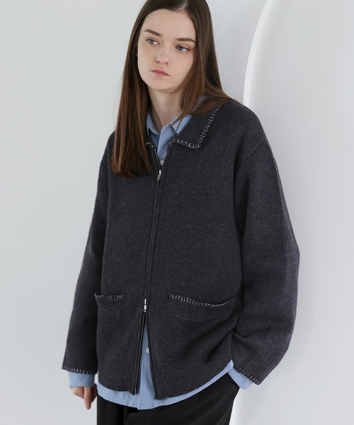 SOCCE（ソーシー）の「ルーズシルエットラメステッチダブルジップニット（ニット/セーター・メンズ・チャコール/グレイッシュベージュ/ブルー・XL/L/M/S）」の7枚目の写真