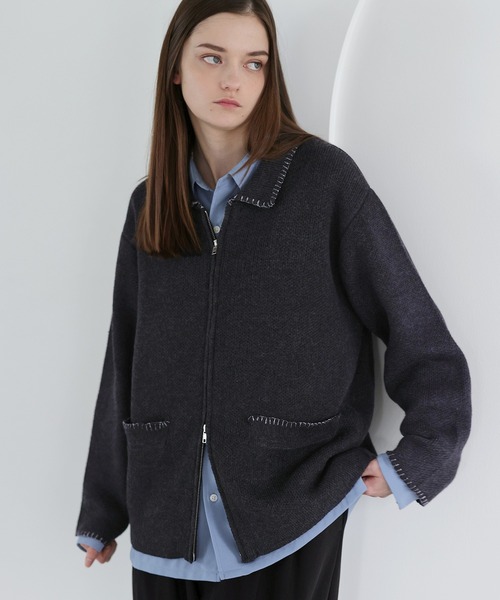 SOCCE（ソーシー）の「ルーズシルエットラメステッチダブルジップニット（ニット/セーター・メンズ・チャコール/グレイッシュベージュ/ブルー・XL/L/M/S）」の8枚目の写真