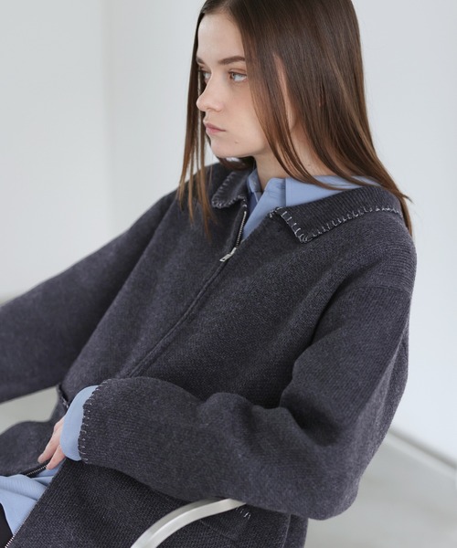 SOCCE（ソーシー）の「ルーズシルエットラメステッチダブルジップニット（ニット/セーター・メンズ・チャコール/グレイッシュベージュ/ブルー・XL/L/M/S）」の9枚目の写真