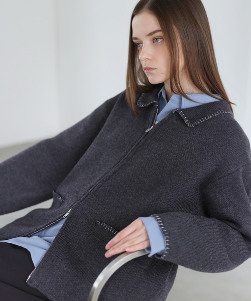 SOCCE（ソーシー）の「ルーズシルエットラメステッチダブルジップニット（ニット/セーター・メンズ・チャコール/グレイッシュベージュ/ブルー・XL/L/M/S）」の10枚目の写真