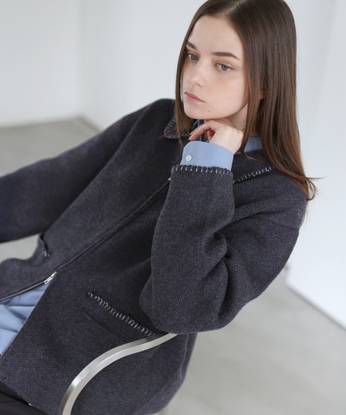 SOCCE（ソーシー）の「ルーズシルエットラメステッチダブルジップニット（ニット/セーター・メンズ・チャコール/グレイッシュベージュ/ブルー・XL/L/M/S）」の11枚目の写真