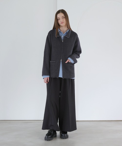 ルーズシルエットラメステッチダブルジップニット（ニット/セーター