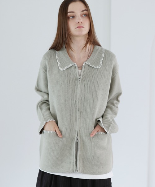 ルーズシルエットラメステッチダブルジップニット（ニット/セーター