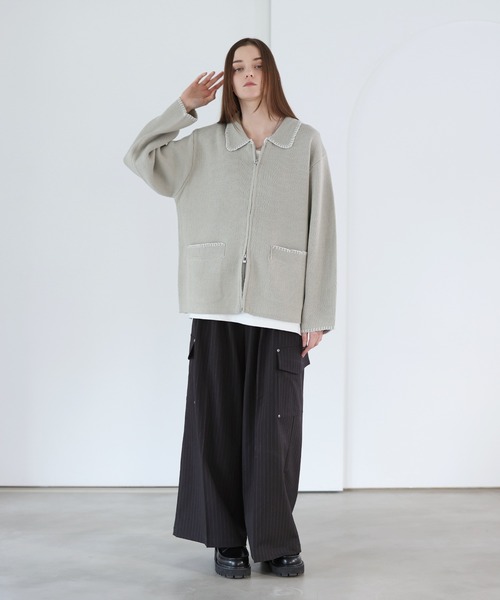 ルーズシルエットラメステッチダブルジップニット（ニット/セーター