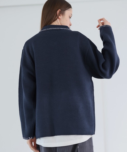 SOCCE（ソーシー）の「ルーズシルエットラメステッチダブルジップニット（ニット/セーター・メンズ・チャコール/グレイッシュベージュ/ブルー・XL/L/M/S）」の14枚目の写真