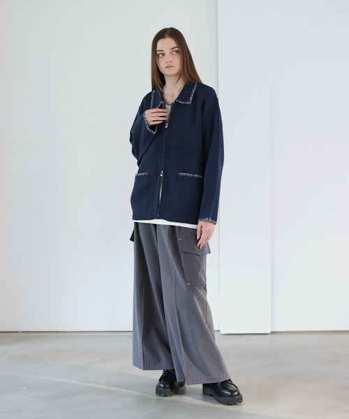 SOCCE（ソーシー）の「ルーズシルエットラメステッチダブルジップニット（ニット/セーター・メンズ・チャコール/グレイッシュベージュ/ブルー・XL/L/M/S）」の15枚目の写真