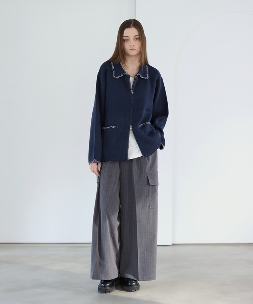 SOCCE（ソーシー）の「ルーズシルエットラメステッチダブルジップニット（ニット/セーター・メンズ・チャコール/グレイッシュベージュ/ブルー・XL/L/M/S）」の16枚目の写真