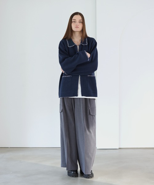 SOCCE（ソーシー）の「ルーズシルエットラメステッチダブルジップニット（ニット/セーター・メンズ・チャコール/グレイッシュベージュ/ブルー・XL/L/M/S）」の17枚目の写真