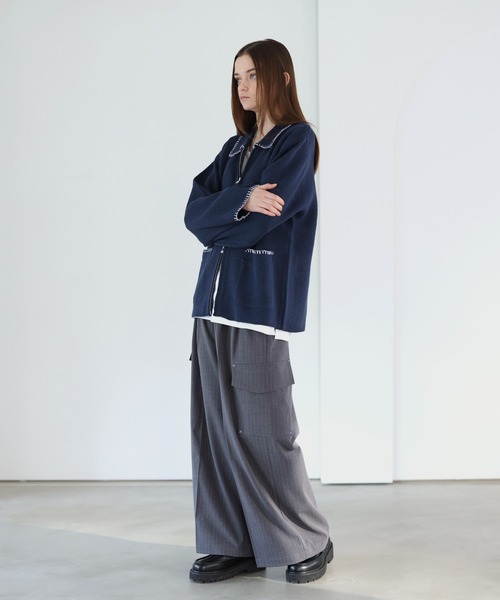 SOCCE（ソーシー）の「ルーズシルエットラメステッチダブルジップニット（ニット/セーター・メンズ・チャコール/グレイッシュベージュ/ブルー・XL/L/M/S）」の18枚目の写真