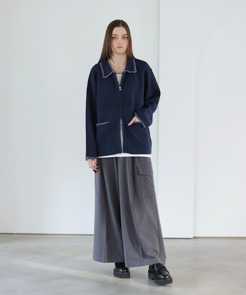 SOCCE（ソーシー）の「ルーズシルエットラメステッチダブルジップニット（ニット/セーター・メンズ・チャコール/グレイッシュベージュ/ブルー・XL/L/M/S）」の19枚目の写真