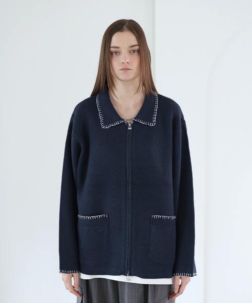 SOCCE（ソーシー）の「ルーズシルエットラメステッチダブルジップニット（ニット/セーター・メンズ・チャコール/グレイッシュベージュ/ブルー・XL/L/M/S）」の20枚目の写真