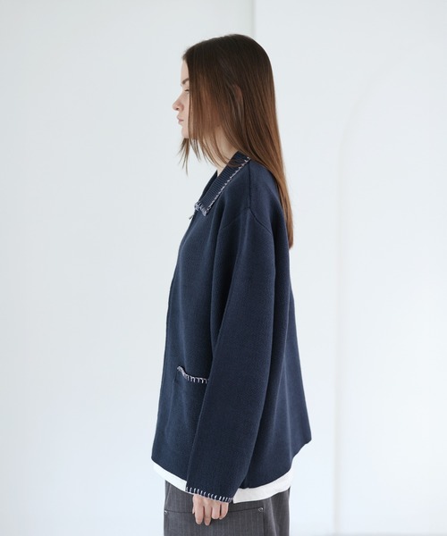 SOCCE（ソーシー）の「ルーズシルエットラメステッチダブルジップニット（ニット/セーター・メンズ・チャコール/グレイッシュベージュ/ブルー・XL/L/M/S）」の21枚目の写真