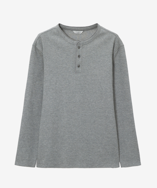 MINDBRIDGE(マインドブリッジ)の「ワッフルヘンリーネックデイリーTシャツ - 4色(Tシャツ/カットソー・メンズ・ブラック/グレー/ホワイト/チャコールグレー・95/100/105/110)」の17枚目の写真