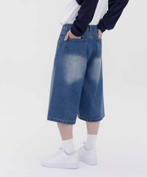ACSHI(アクシ)の「夏 バミューダ ワイド 7部 ウォッシング デニムパンツ ユニセックス(中青)(その他パンツ・レディース・その他・S/M/L/XL/XS/XXL)」の3枚目の写真