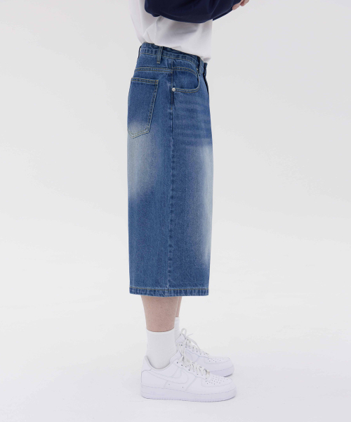 ACSHI(アクシ)の「夏 バミューダ ワイド 7部 ウォッシング デニムパンツ ユニセックス(中青)(その他パンツ・レディース・その他・S/M/L/XL/XS/XXL)」の4枚目の写真