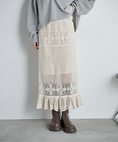 THE YOn（ザヨン）の「コットンクロシェマーメイドスカート（スカート・レディース・アイボリー/ブラック・FREE）」の12枚目の写真