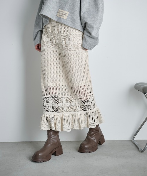 THE YOn（ザヨン）の「コットンクロシェマーメイドスカート（スカート・レディース・アイボリー/ブラック・FREE）」の14枚目の写真