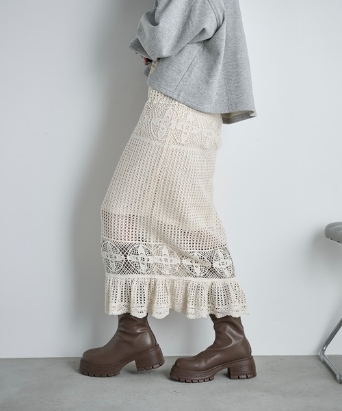 THE YOn（ザヨン）の「コットンクロシェマーメイドスカート（スカート・レディース・アイボリー/ブラック・FREE）」の16枚目の写真