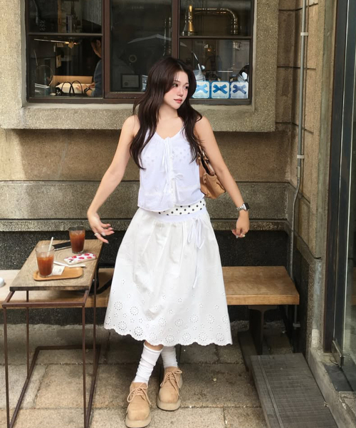 リボンストリングパンチングスカート_CTS616(ホワイト)（スカート