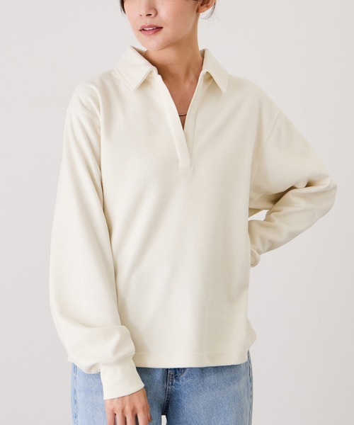Jayro（ジャイロ）の「ニットコーデュロイプルオーバー（Tシャツ/カットソー・レディース・グレー/ホワイト系その他2/ブラウン系その他2・M）」の2枚目の写真