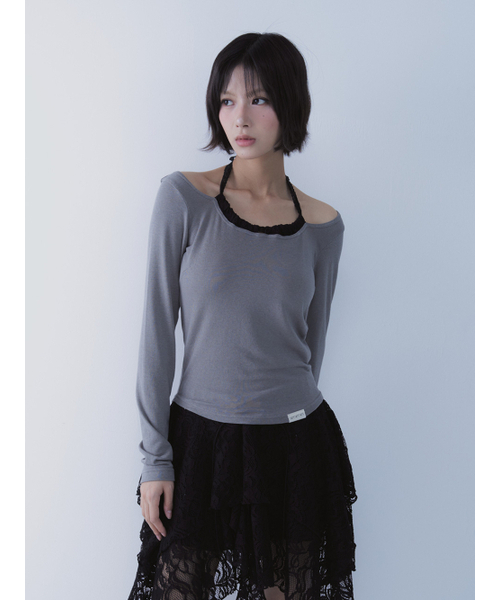 SETSETSET(セットセットセット)の「LACE HALTERNECK TEE (GREY)(Tシャツ/カットソー・レディース・その他・ONE SIZE)」の1枚目の写真