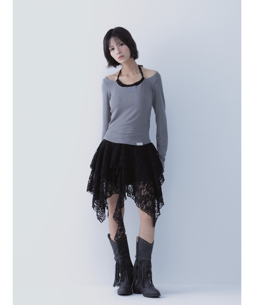 SETSETSET(セットセットセット)の「LACE HALTERNECK TEE (GREY)(Tシャツ/カットソー・レディース・その他・ONE SIZE)」の4枚目の写真