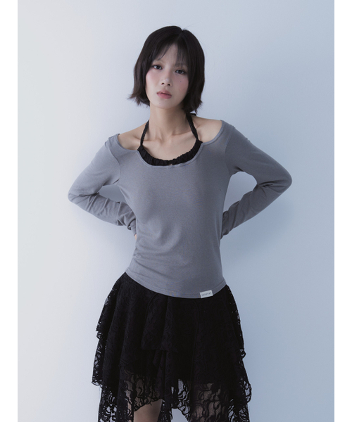 SETSETSET(セットセットセット)の「LACE HALTERNECK TEE (GREY)(Tシャツ/カットソー・レディース・その他・ONE SIZE)」の6枚目の写真