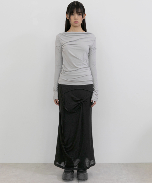 FLAREUP(フレアアップ)の「2.Drape Long Sleeve (FL-146_Light Gray)(Tシャツ/カットソー・レディース・ライトグレー・OS)」の2枚目の写真