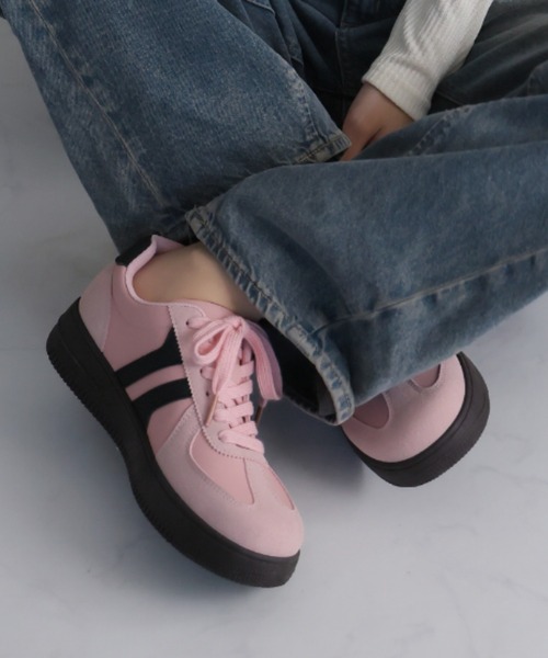 VIVIAN(ヴィヴィアン)の「ダブルライン配色レースアップスニーカー(スニーカー・レディース・ピンク/ブルー/ナチュラル・S/LL/L/M)」の3枚目の写真