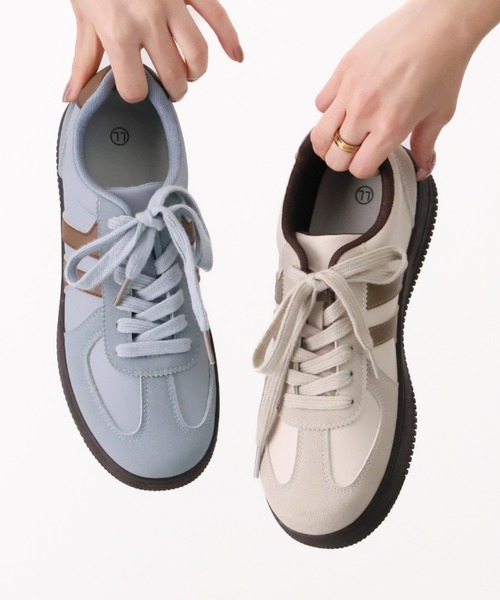 VIVIAN(ヴィヴィアン)の「ダブルライン配色レースアップスニーカー(スニーカー・レディース・ピンク/ブルー/ナチュラル・S/LL/L/M)」の5枚目の写真