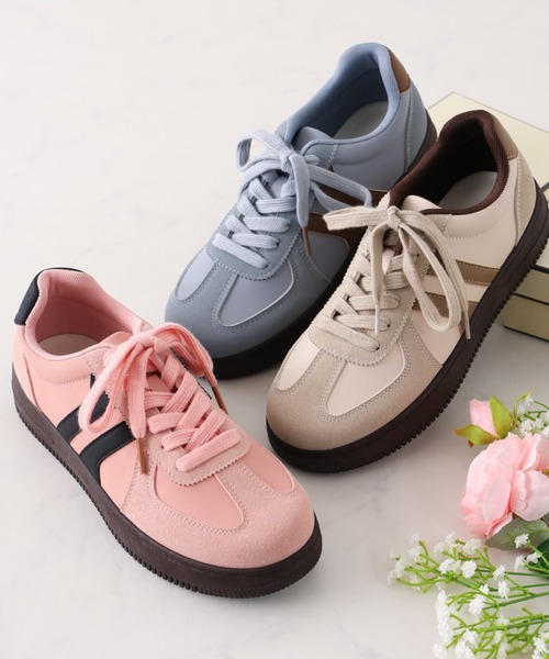 VIVIAN(ヴィヴィアン)の「ダブルライン配色レースアップスニーカー(スニーカー・レディース・ピンク/ブルー/ナチュラル・S/LL/L/M)」の4枚目の写真