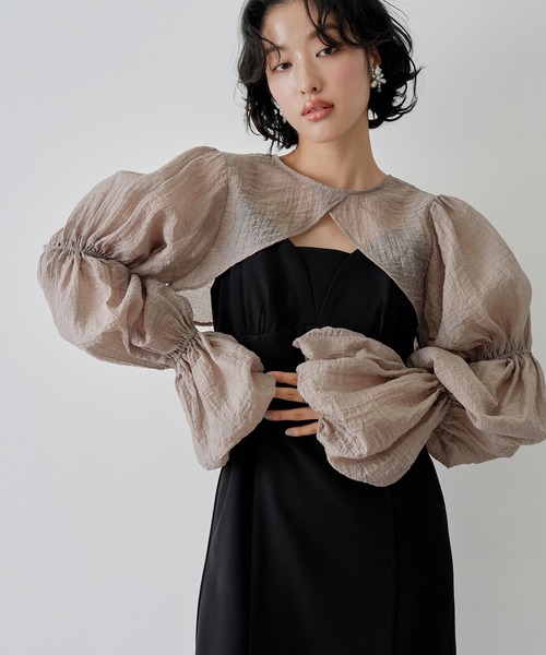 NOGLE(ノグル)の「【NOGLE/ノグル】2wayシアーティアードボレロセットワンピ―ス(ワンピース・レディース・イエロー/ブラック×ブラック/ブラック系/グレー系・S/M)」の1枚目の写真