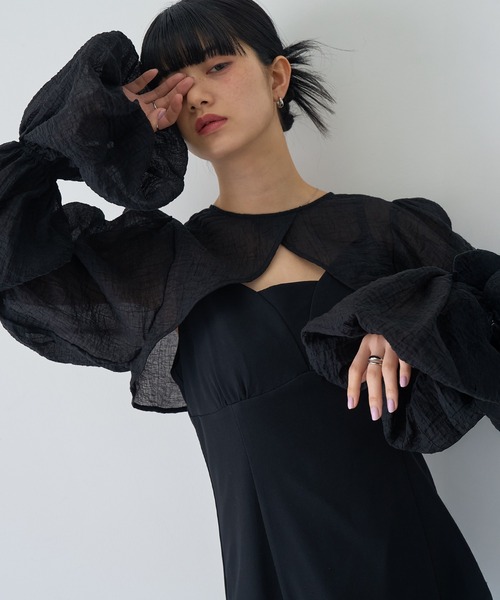 NOGLE(ノグル)の「【NOGLE/ノグル】2wayシアーティアードボレロセットワンピ―ス(ワンピース・レディース・イエロー/ブラック×ブラック/ブラック系/グレー系・S/M)」の2枚目の写真