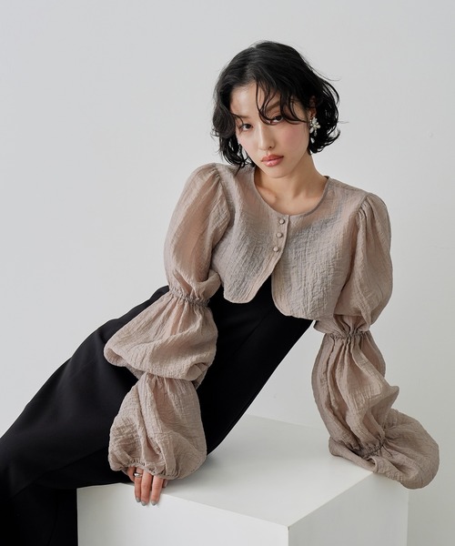 NOGLE(ノグル)の「【NOGLE/ノグル】2wayシアーティアードボレロセットワンピ―ス(ワンピース・レディース・イエロー/ブラック×ブラック/ブラック系/グレー系・S/M)」の5枚目の写真