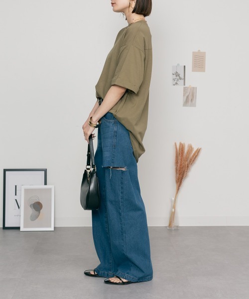 aity(アイティ)の「M-5L ロールアップ オーバーサイズ半袖カットソー 夏服(Tシャツ/カットソー・レディース・杢グレー/カーキ/ブラック/オフホワイト・M~L/4L~5L/LL~3L)」の15枚目の写真