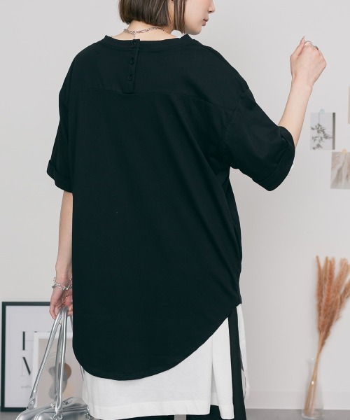 aity(アイティ)の「M-5L ロールアップ オーバーサイズ半袖カットソー 夏服(Tシャツ/カットソー・レディース・杢グレー/カーキ/ブラック/オフホワイト・M~L/4L~5L/LL~3L)」の19枚目の写真