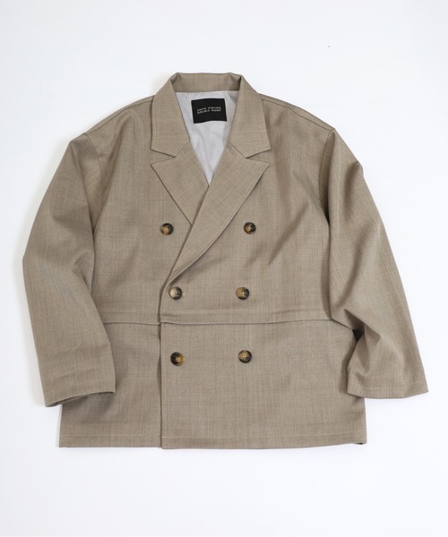 DOUBLE NAME(ダブルネーム)の「配色ステッチ2WAYジャケット(テーラードジャケット・レディース・オフホワイト/グレー・FREE)」の2枚目の写真