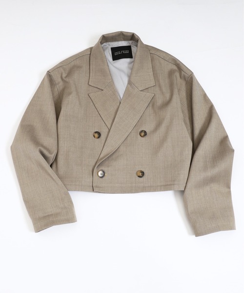 DOUBLE NAME(ダブルネーム)の「配色ステッチ2WAYジャケット(テーラードジャケット・レディース・オフホワイト/グレー・FREE)」の8枚目の写真