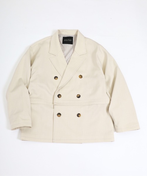 DOUBLE NAME(ダブルネーム)の「配色ステッチ2WAYジャケット(テーラードジャケット・レディース・オフホワイト/グレー・FREE)」の10枚目の写真