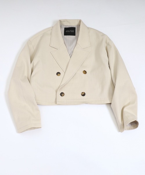 DOUBLE NAME(ダブルネーム)の「配色ステッチ2WAYジャケット(テーラードジャケット・レディース・オフホワイト/グレー・FREE)」の9枚目の写真