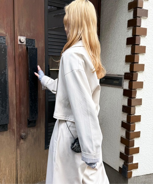 DOUBLE NAME(ダブルネーム)の「配色ステッチ2WAYジャケット(テーラードジャケット・レディース・オフホワイト/グレー・FREE)」の13枚目の写真