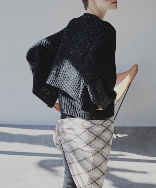 Aunt Marie's（アントマリーズ）の「ﾒﾀﾙﾎﾞﾀﾝｸﾛｯﾌﾟﾄﾞﾐｯｸｽﾆｯﾄｶｰﾃﾞｨｶﾞﾝ（カーディガン/ボレロ・レディース・ブラック/アイボリー/ブルー・FREE）」の17枚目の写真