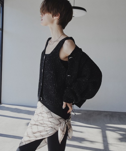 Aunt Marie's（アントマリーズ）の「ﾒﾀﾙﾎﾞﾀﾝｸﾛｯﾌﾟﾄﾞﾐｯｸｽﾆｯﾄｶｰﾃﾞｨｶﾞﾝ（カーディガン/ボレロ・レディース・ブラック/アイボリー/ブルー・FREE）」の18枚目の写真