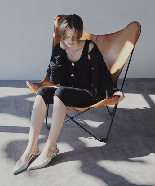 Aunt Marie's（アントマリーズ）の「ﾒﾀﾙﾎﾞﾀﾝｸﾛｯﾌﾟﾄﾞﾐｯｸｽﾆｯﾄｶｰﾃﾞｨｶﾞﾝ（カーディガン/ボレロ・レディース・ブラック/アイボリー/ブルー・FREE）」の21枚目の写真