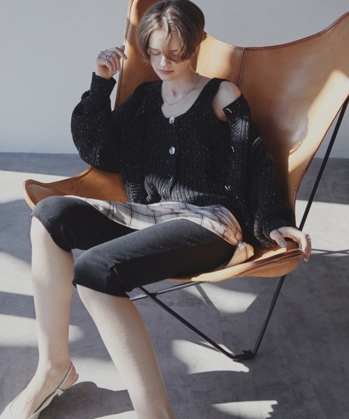 Aunt Marie's（アントマリーズ）の「ﾒﾀﾙﾎﾞﾀﾝｸﾛｯﾌﾟﾄﾞﾐｯｸｽﾆｯﾄｶｰﾃﾞｨｶﾞﾝ（カーディガン/ボレロ・レディース・ブラック/アイボリー/ブルー・FREE）」の19枚目の写真